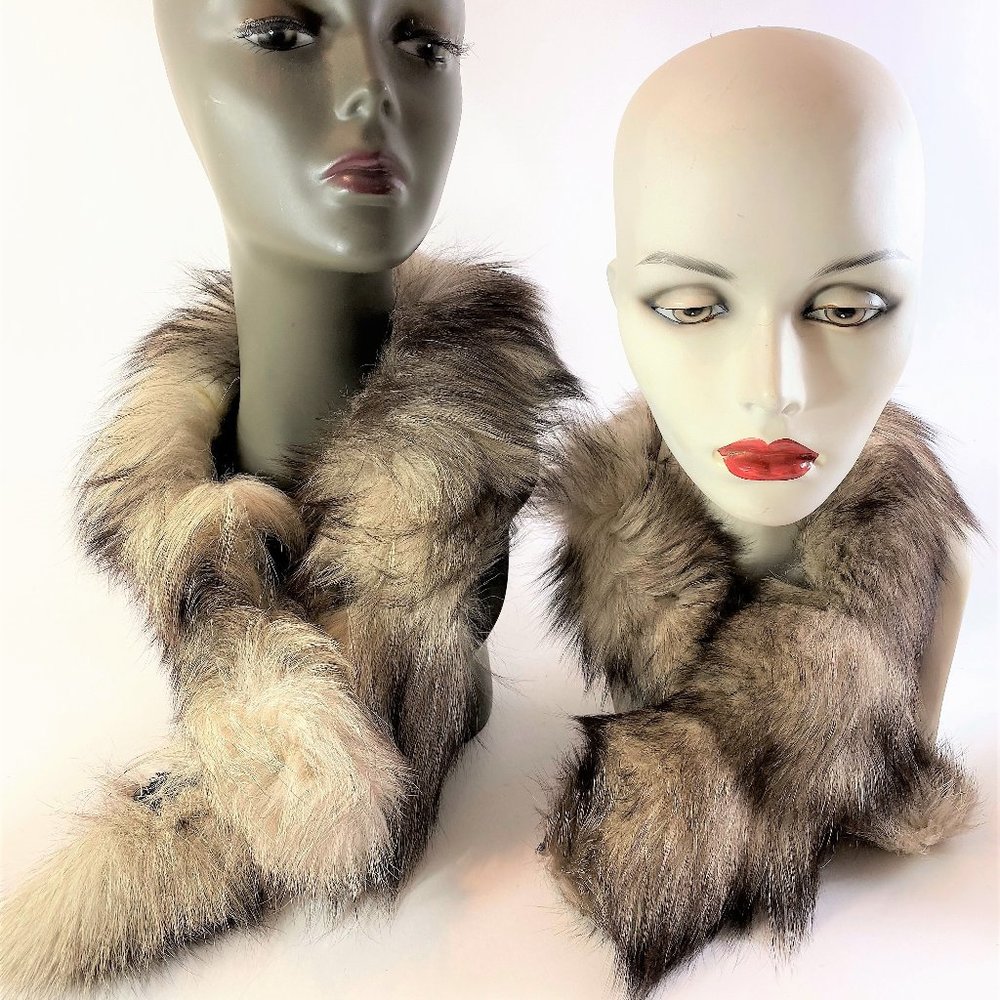 Raccoon Vtg Set 2 Fur Collar Pelt 1960s Scarf Soft